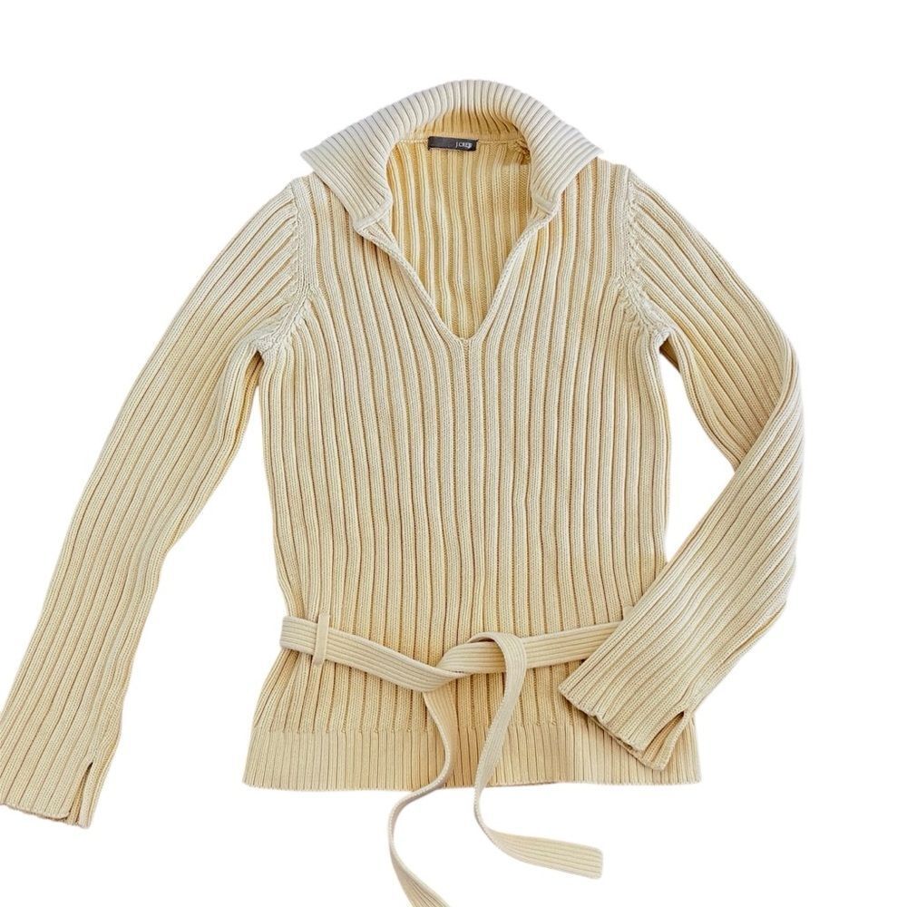 J. Crew Y2K Yellow Chunky Ribbed Sweater w/ Tie Waist